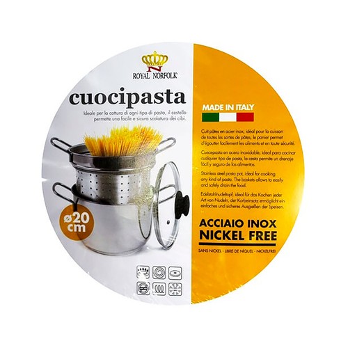 Cuece pasta acero inoxidableidable c/tapa vidrio 20cm royal, SANTA CLARA