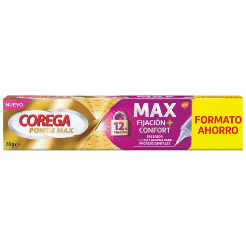COREGA Power max Crema fijadora de prótesis dentales, sin sabor 70 g.