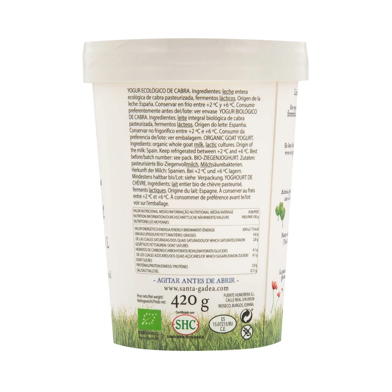 SANTA GADEA Yogur natural de cabra, ecológico 420 g.