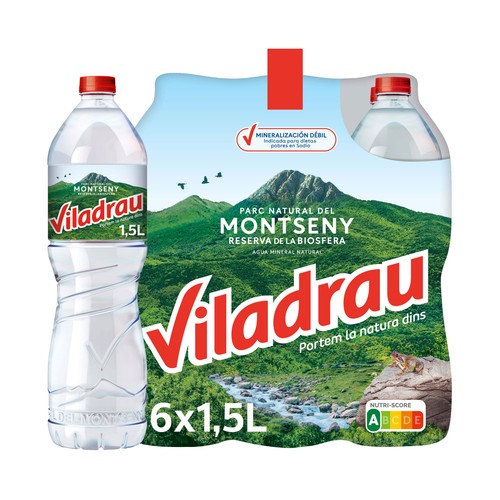 VILADRAU Agua mineral natural del Montseny pack 6 botellas 1,5 l.