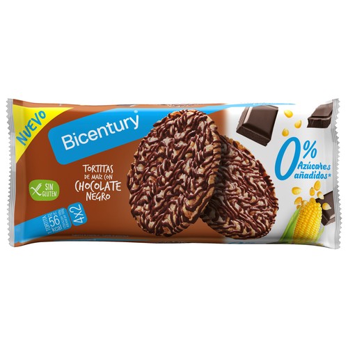 Tortilla maíz chocolate negro sin azúcares BICENTURY 109 g.