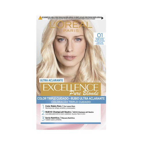 L´ORÉAL PARIS Excellence pure blonde Ultra aclarante tono 01 Rubio ultra claro natural.