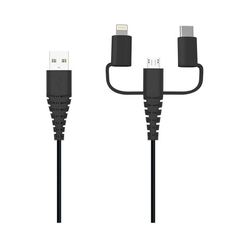 Cable multipuerto QILIVE negro, USB A a lightning, USB C.