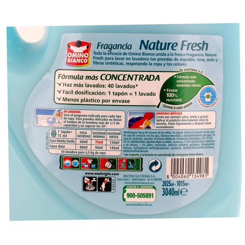OMINO BIANCO Detergente líquido para lavadora con fragancia natural OMINO BIANCO 40 lav.