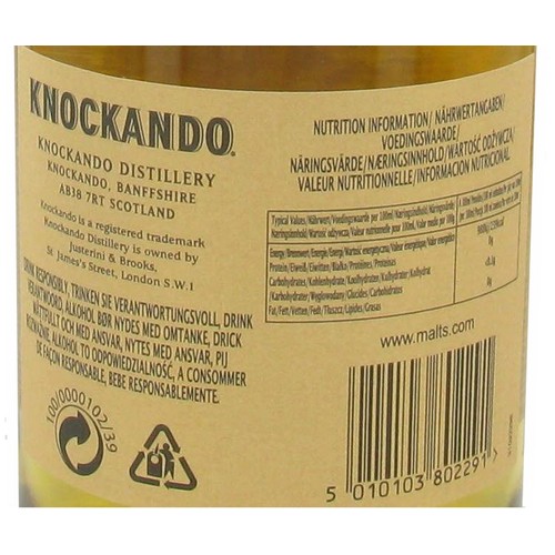 KNOCKANDO Whisky single malt escocés 12 años 70 cl.