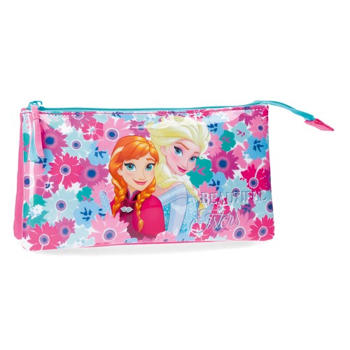 Estuche Frozen Flowers tres compartimentos con imágenes estampadas, FROZEN.