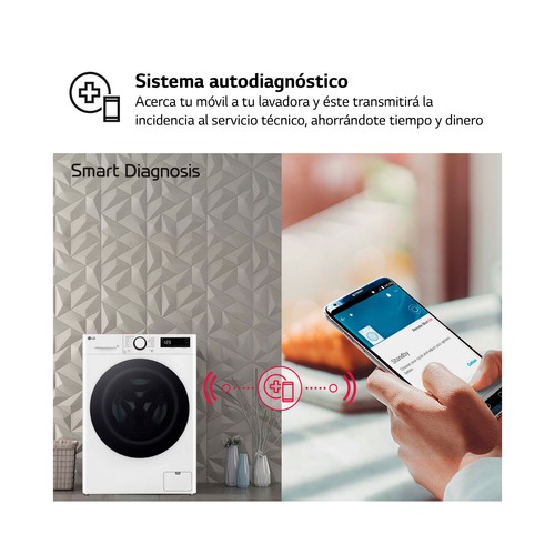 Lavadora LG F2WR5S09A0W 9KG, clasificación energética: A, 1200RPM,H: 85cm, A: 60cm, F: 47,5cm.