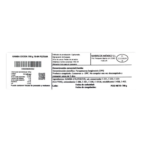 BRISAMAR Gamba cocida 70 / 84 ultracongelado 700 g.