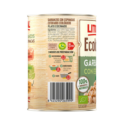 LITORAL Garbanzos con espinacas ecológicos LITORAL 420 g. Alcampo