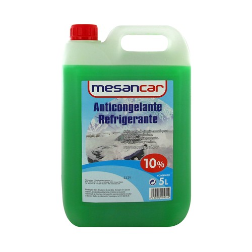 Líquido refrigerante con temperatura de protección de hasta -4ºC, 5L verde, 10% Monoetilenglicol, MESANCAR.
