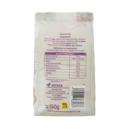 ALCAMPO CULTIVAMOS LO BUENO Tostas de pan con chía especial canapé 150 g