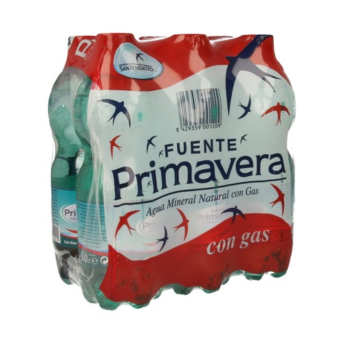 FUENTE PRIMAVERA Agua mineral con gas botella de 50 centilitros pack de 6 uds.