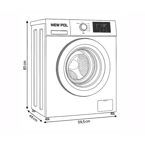 Lavadora NEW POL NWL712A Color blanco 7KG, clasificación energética: A, 1200RPM, H: 85cm, A: 59,5cm, F: 44cm.