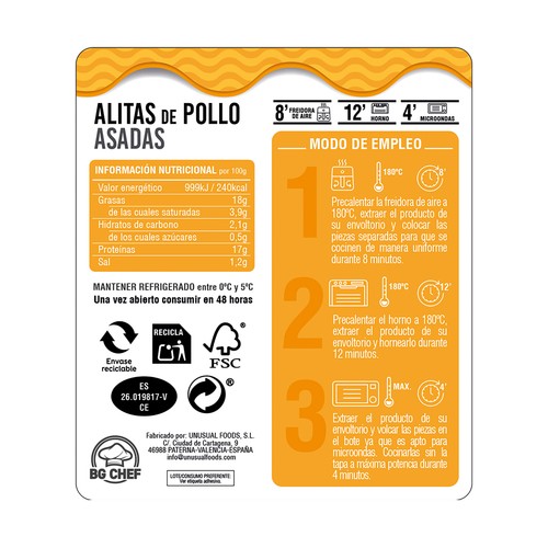 BG CHEF Alitas de pollo asadas Steak House Style 500 g.