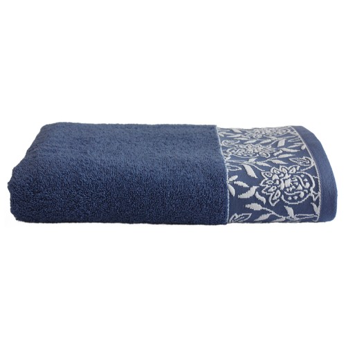 Toalla de ducha de 450 gm, diseño cenefa jacquard, color azul marino, ALMEIDA.
