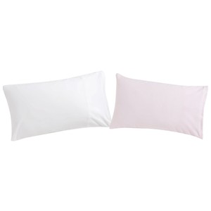 Pack de 2 fundas de almohada 100% algodón, color blanco y rosa, 120x60cm.