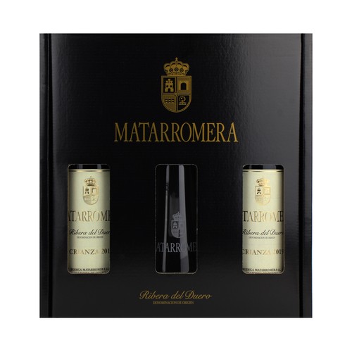 MATARROMERA  Estuche con 2 botellas de vino tinto crianza con D.O. Ribera del Duero + decantador.