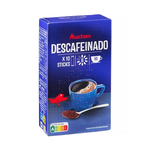 Café soluble descafeinado intensidad 8 PRODUCTO ALCAMPO 10 uds. 20 g.