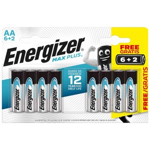 Imagen de Pack de 6+2 pilas alcalinas AA, LR06, 1,5V, ENERGIZER Max Plus.