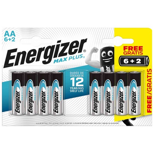 Pack de 6+2 pilas alcalinas AA, LR06, 1,5V, ENERGIZER Max Plus.