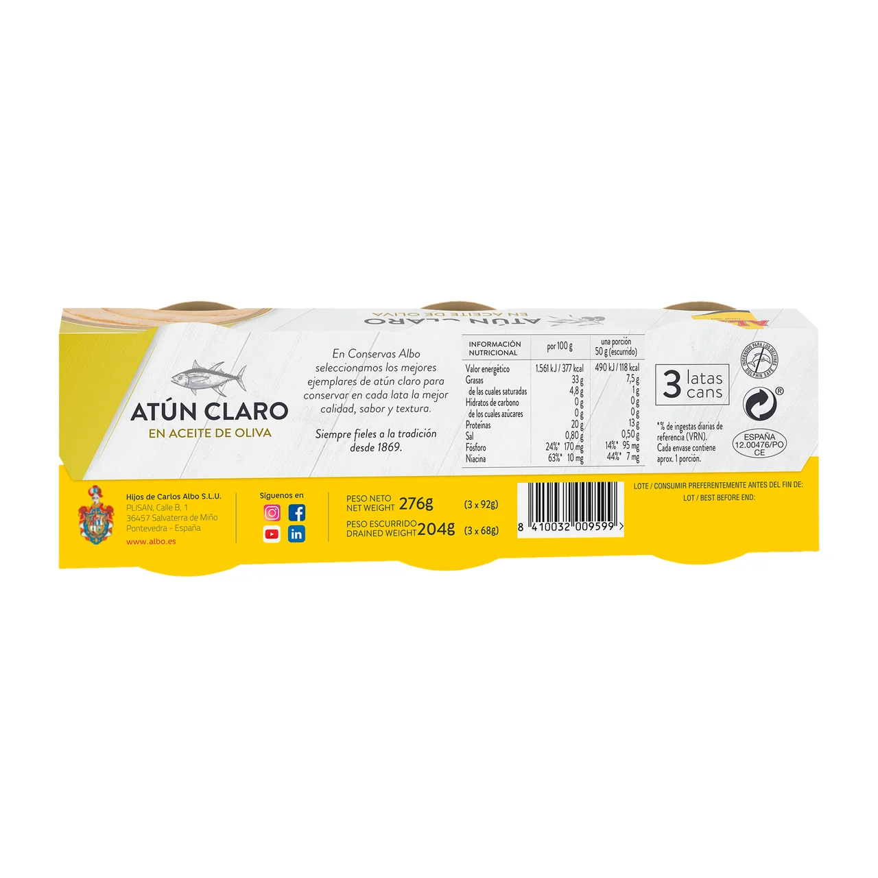 Atún claro en aceite de oliva 68 x 3 g.