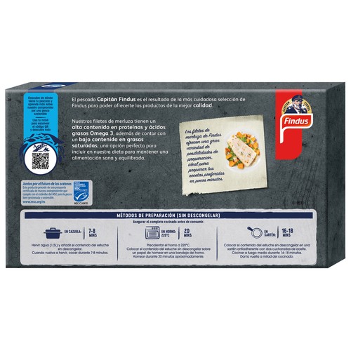FINDUS Filetes de merluza sin piel, procedentes de MSC (pesca sostenible certificada) FINDUS 360 g.