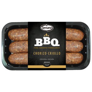 Bandeja con chorizos criollos especiales para barbacoa SERRANO 400 g.