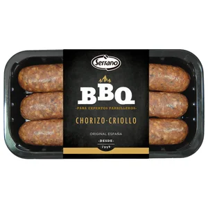 Bandeja con chorizos criollos especiales para barbacoa SERRANO 400 g.