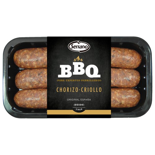 Bandeja con chorizos criollos especiales para barbacoa SERRANO 400 g.