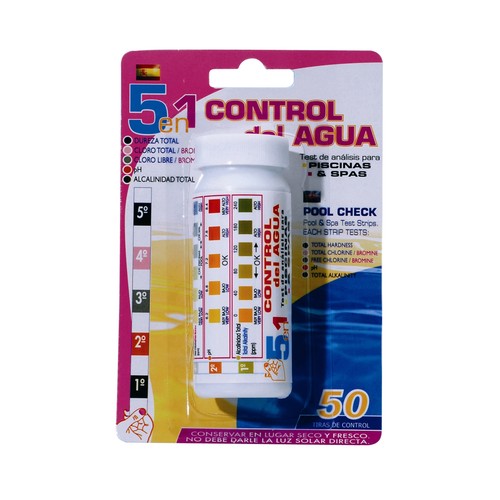 Test KIT de 50 tiras. Mide 5 parámetros del agua.