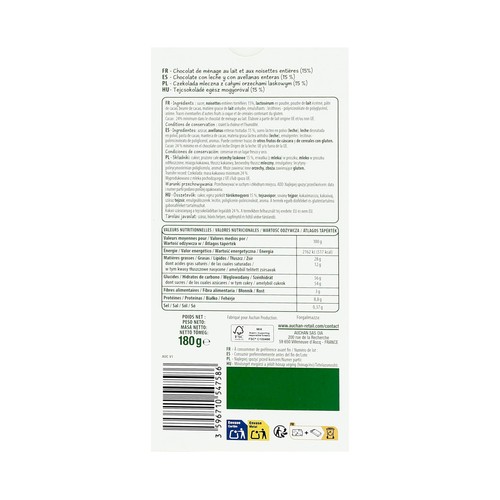 PRODUCTO ALCAMPO Tableta de chocolate de leche con avellanas enteras