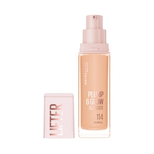 MAYBELLINE Lifter plump & glow tono 114 Base de maquillaje fundente con FPS 15.
