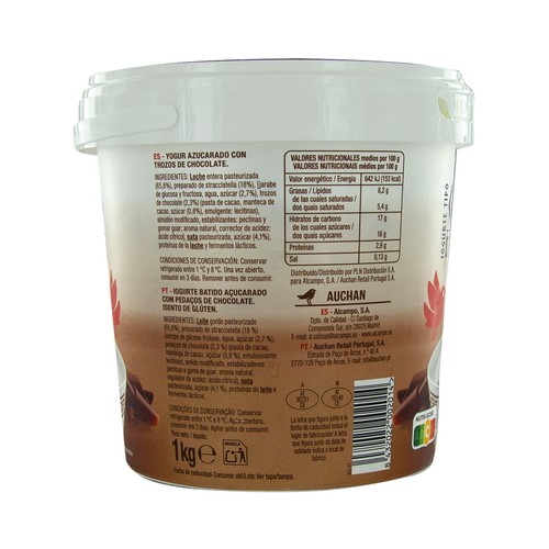 AUCHAN Yogur estilo griego, sabor stracciatella 1 kg. Producto Alcampo
