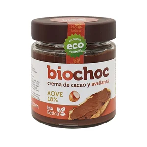 BIOCHOC Crema de cacao y avellanas, 16 % aceite de oliva virgen extra ecológica 200 g.