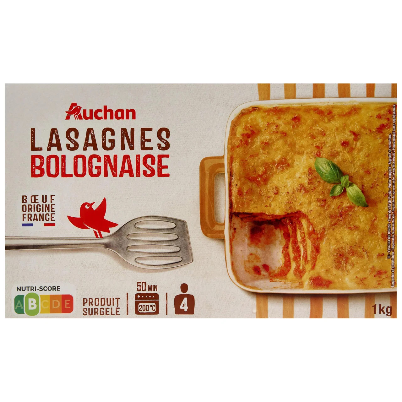 AUCHAN Lasaña a la boloñesa ultracongelada 1 kg Producto Alcampo.