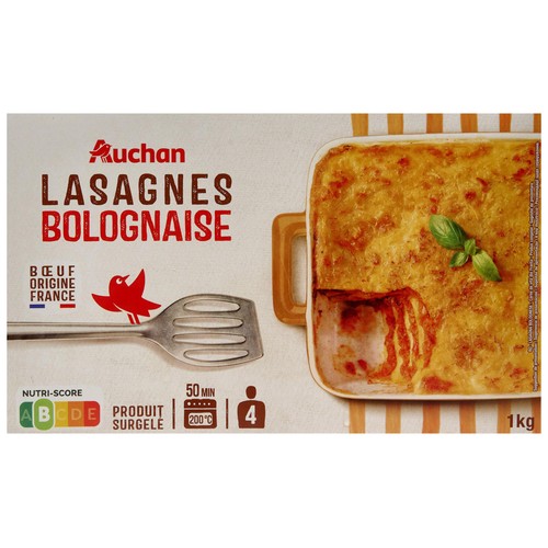 AUCHAN Lasaña a la boloñesa ultracongelada 1 kg Producto Alcampo.