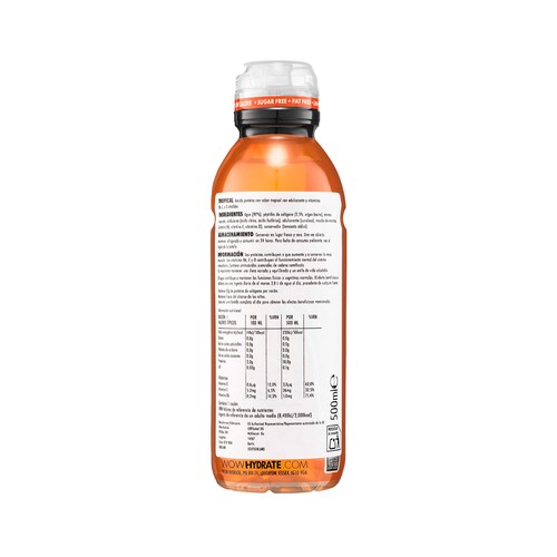 WOW HYDRATE Bebida proteica con sabor tropical 10 g. botella de 500 ml.