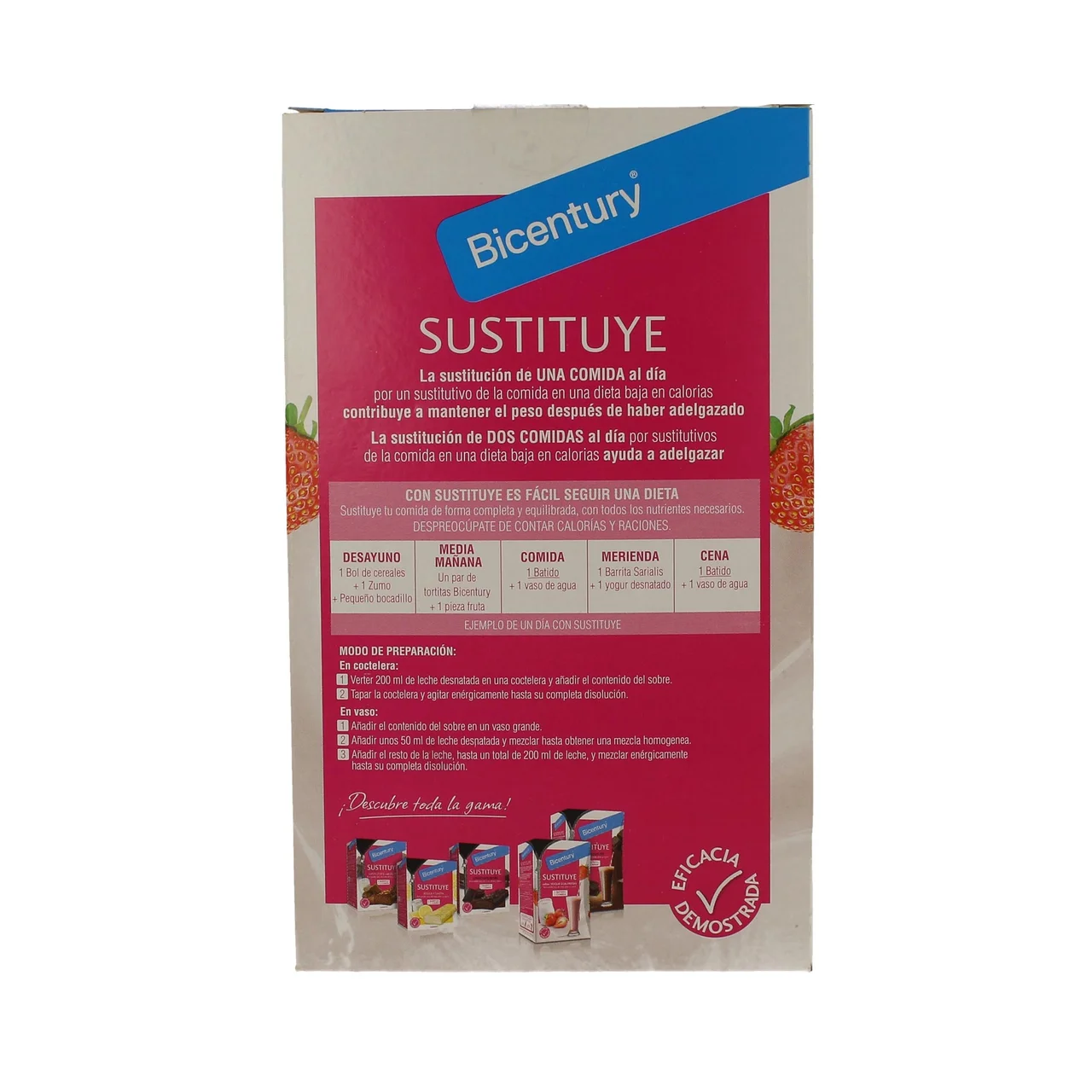 BICENTURY Batido con sabor a yogur con fresas Sustituye de BICENTURY 225 g.