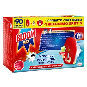 BLOOM Insecticida eléctrico líquido máxima eficacia aparato + 2 recambios 18 ml.