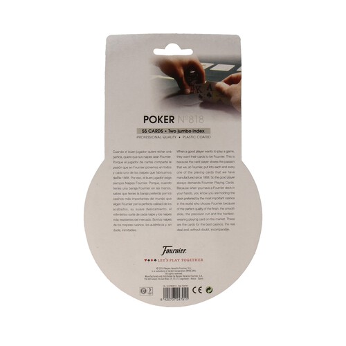 Baraja de póker español/inglés nº818, 55 cartas más un manual de reglas FOURNIER.
