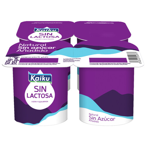 Yogur natural sin lactosa y sin azúcares añadidos KAIKU 4 x 125 g.