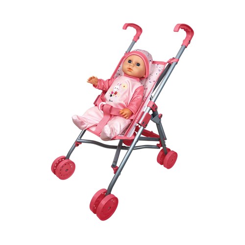 Carrito de muñecas con muñeco de 35cm, ONE TWO FUN