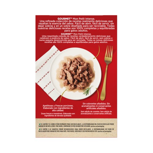 PURINA Gorumet mon petit intense Comida para gatos adultos de atún, salmón y trucha 6 x 50 g.