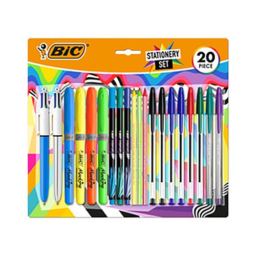 Pack de escritura, 20 unidades: incluye lápices, bolígrafos y marcadores. BIC.
