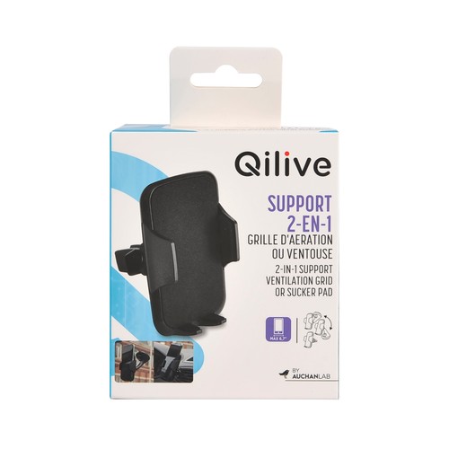 Soporte 2 en 1 para coche QILIVE color negro, ventilador + ventilación.