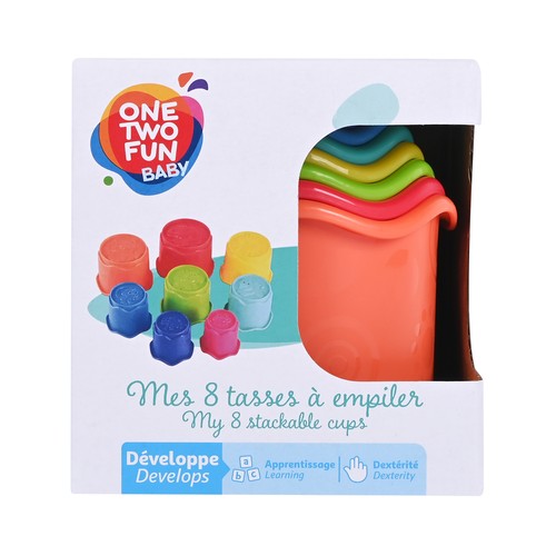 Cubos Apilables 8 Piezas ideal para el desarrollo de destrezas +12 Meses ONE, TWO FUN Baby