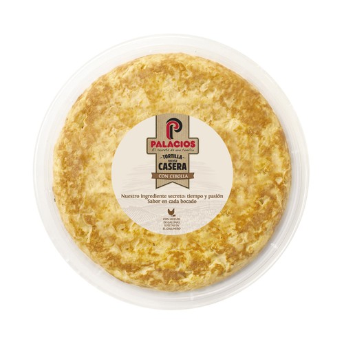 PALACIOS Receta Casera Tortilla de patata con cebolla hecha con huevos de gallinas sueltas en el gallinero 1300 g.
