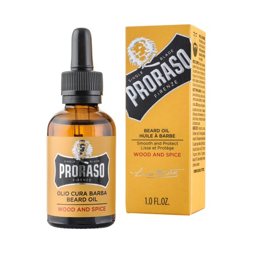 PRORASO Wood & sipce Aceite para barba con especias y madera, para una barba lisa y suave 30 ml.