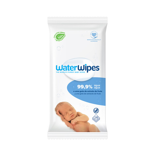 WATERWIPES Toallitas húmedas para bebé con un 99.9% de agua y una gota de extracto de fruta 28 uds.