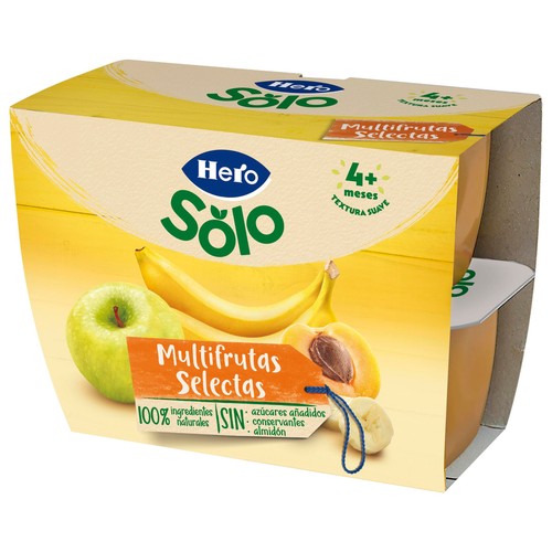 HERO Solo Tarrito de frutas seleccionadas (manzana, plátano, albaricoque y naranja), a partir de 4 meses 4 x 100 g.